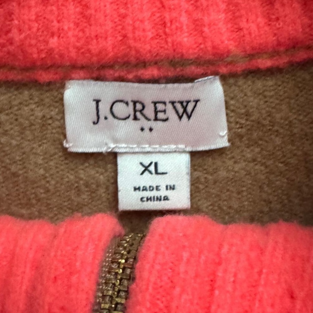 J. Crew Women’s Colorblock Quarter Zip Sweater Tan and Cream Size XL - Picture 5 of 5
